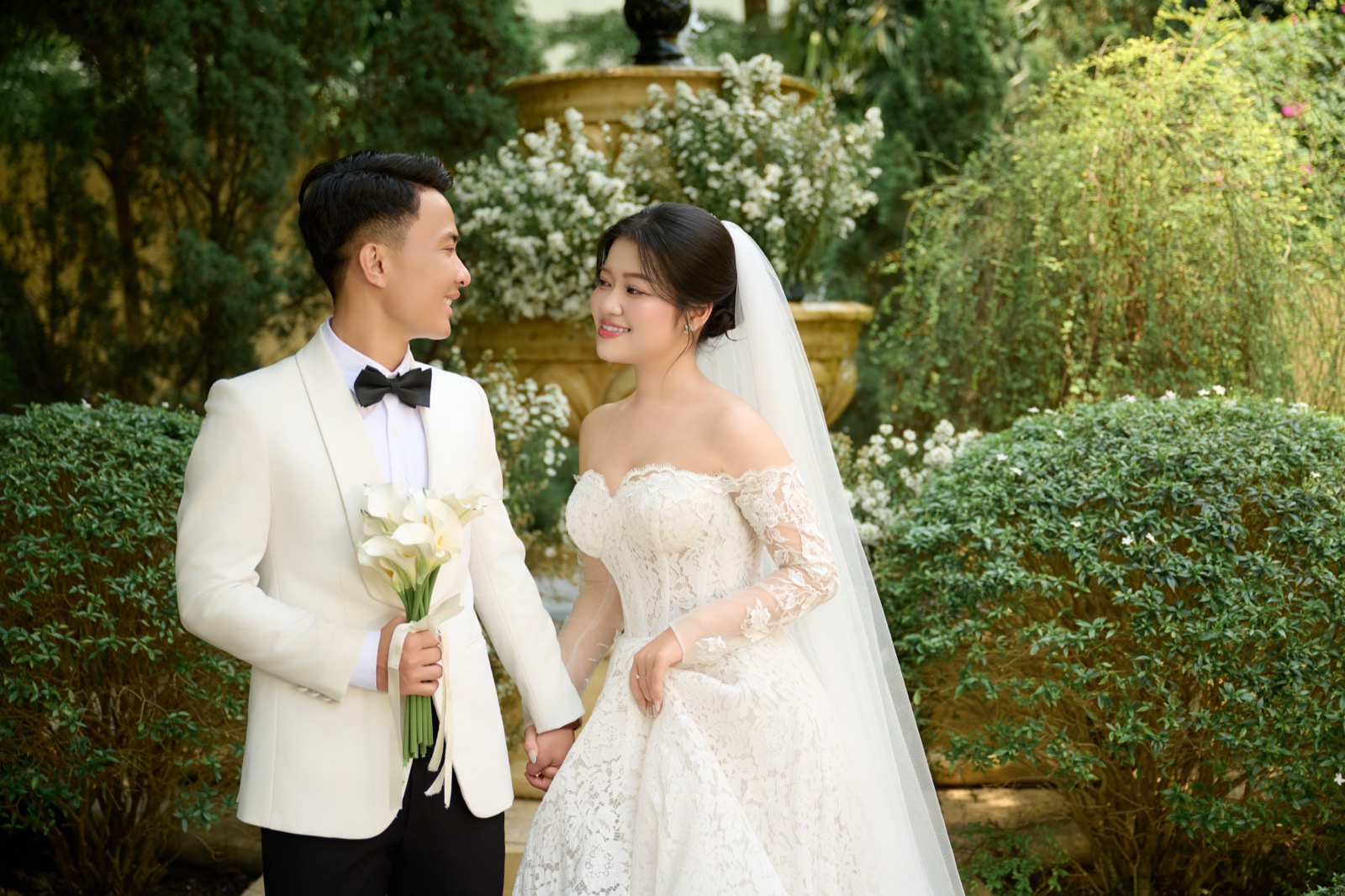 Wedding couple laughing